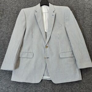 Ralph Lauren Seersucker Blazer Jacket Blue Striped, 46L